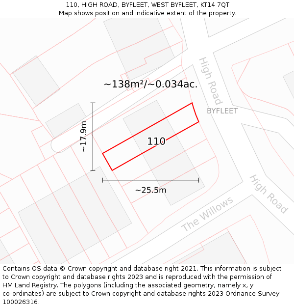110, HIGH ROAD, BYFLEET, WEST BYFLEET, KT14 7QT: Plot and title map