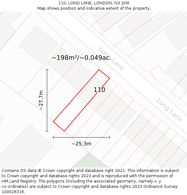 110, LONG LANE, LONDON, N3 2HX: Plot and title map