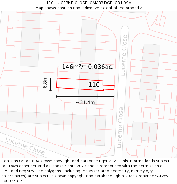 110, LUCERNE CLOSE, CAMBRIDGE, CB1 9SA: Plot and title map