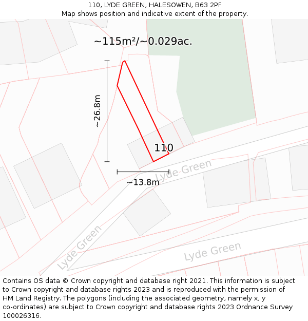 110, LYDE GREEN, HALESOWEN, B63 2PF: Plot and title map