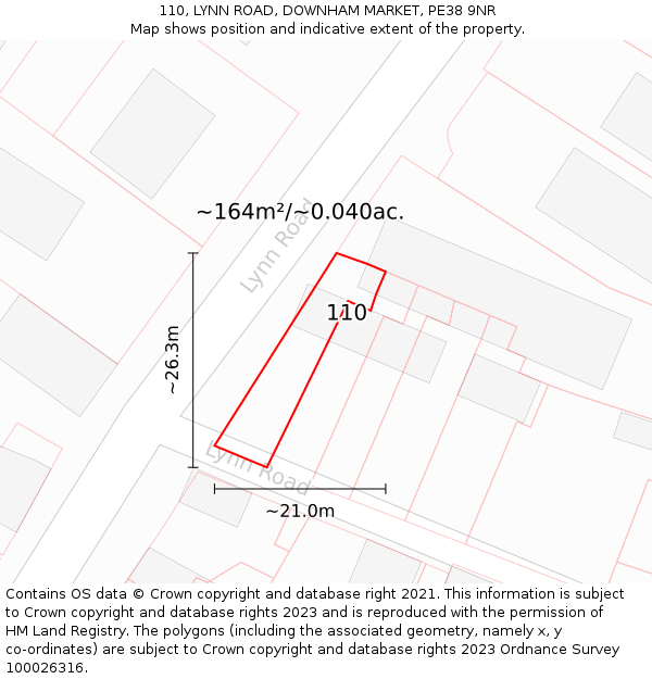 110, LYNN ROAD, DOWNHAM MARKET, PE38 9NR: Plot and title map