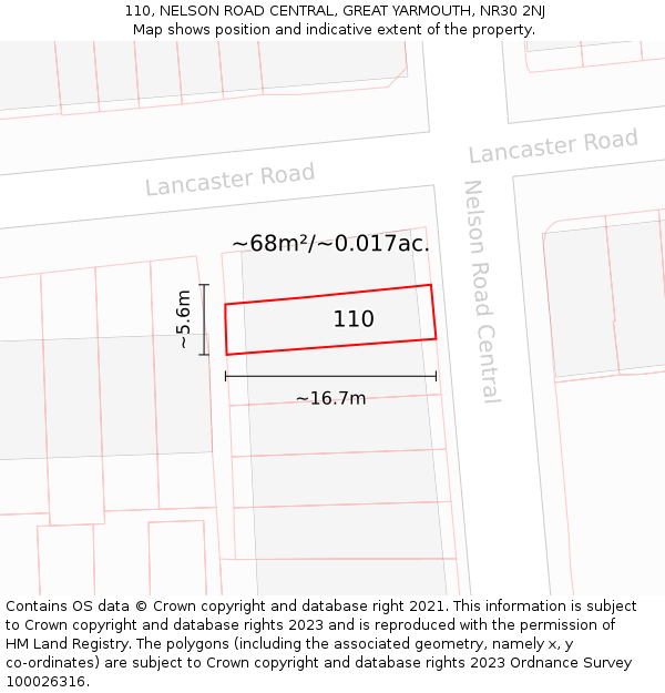 110, NELSON ROAD CENTRAL, GREAT YARMOUTH, NR30 2NJ: Plot and title map