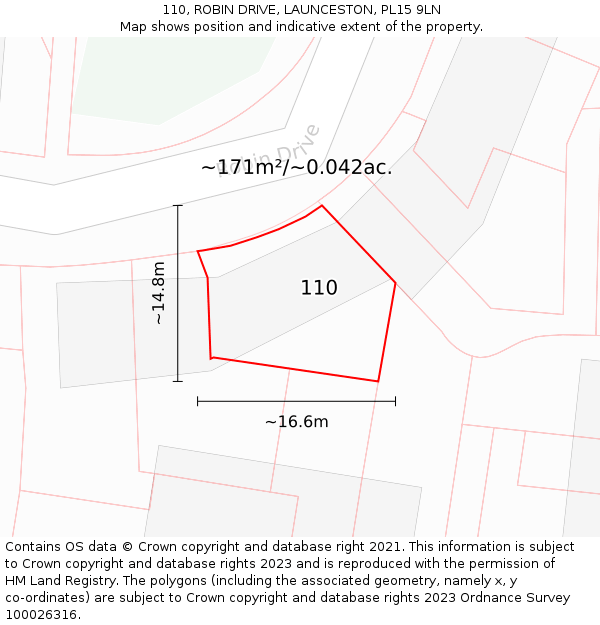 110, ROBIN DRIVE, LAUNCESTON, PL15 9LN: Plot and title map