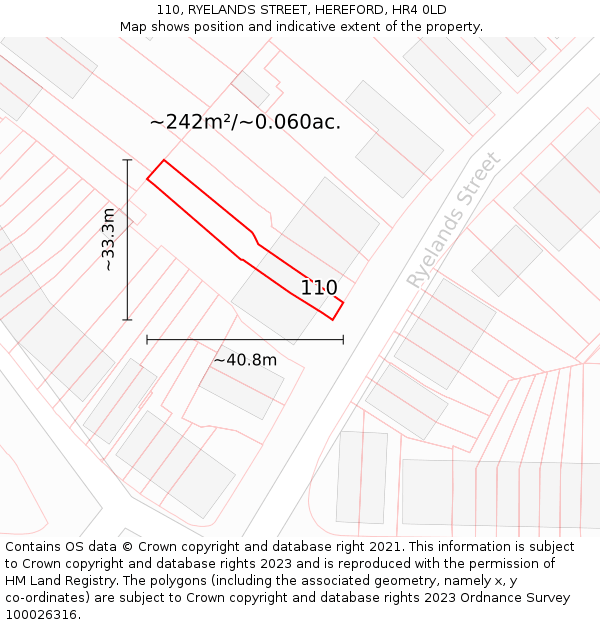 110, RYELANDS STREET, HEREFORD, HR4 0LD: Plot and title map