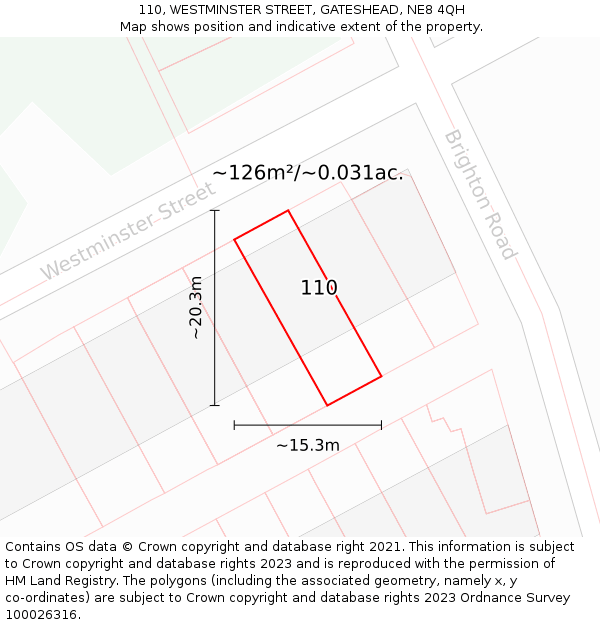 110, WESTMINSTER STREET, GATESHEAD, NE8 4QH: Plot and title map