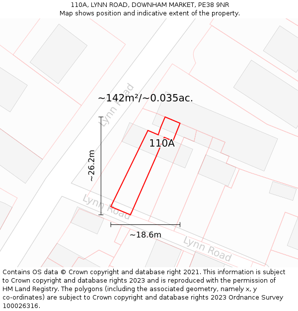 110A, LYNN ROAD, DOWNHAM MARKET, PE38 9NR: Plot and title map