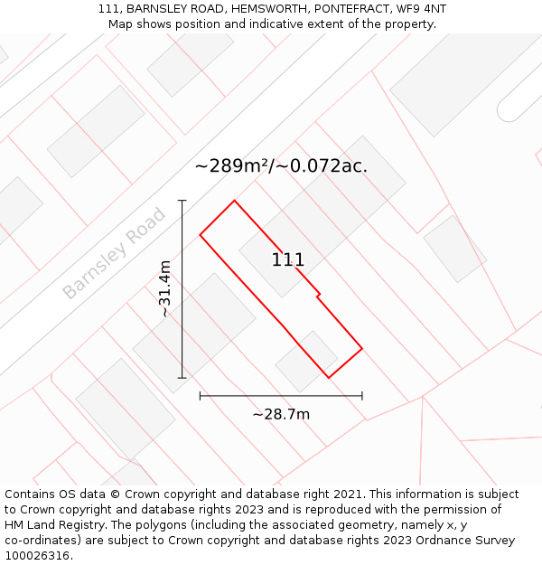 111, BARNSLEY ROAD, HEMSWORTH, PONTEFRACT, WF9 4NT: Plot and title map