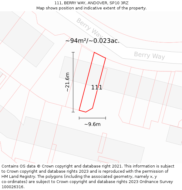 111, BERRY WAY, ANDOVER, SP10 3RZ: Plot and title map
