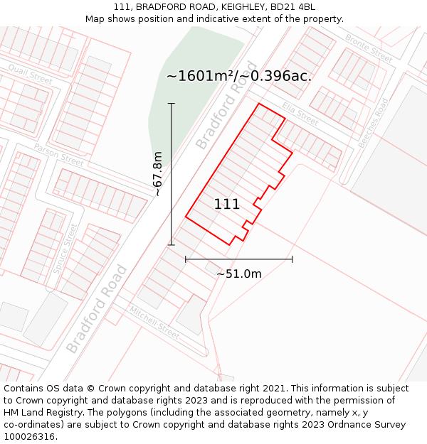 111, BRADFORD ROAD, KEIGHLEY, BD21 4BL: Plot and title map