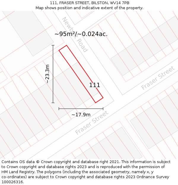 111, FRASER STREET, BILSTON, WV14 7PB: Plot and title map