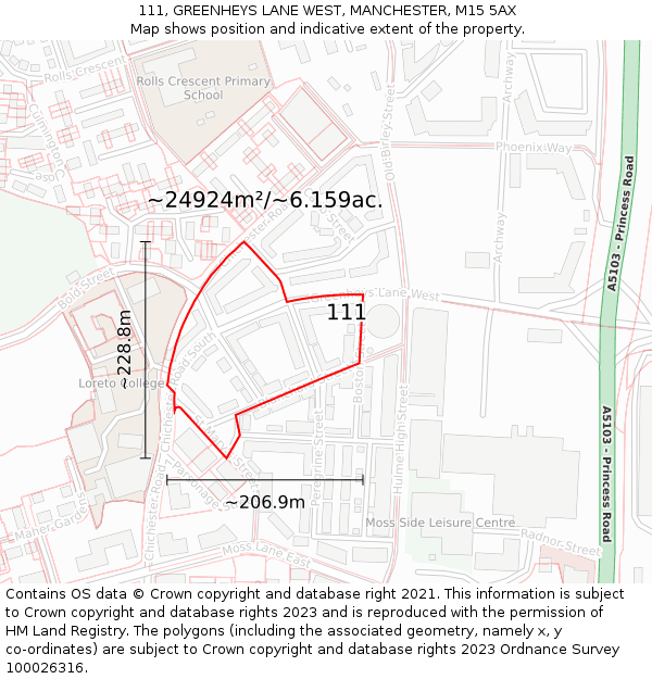111, GREENHEYS LANE WEST, MANCHESTER, M15 5AX: Plot and title map
