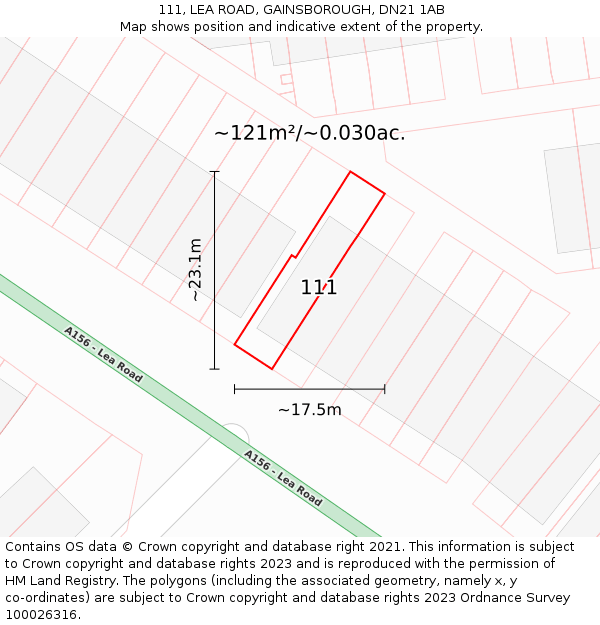 111, LEA ROAD, GAINSBOROUGH, DN21 1AB: Plot and title map