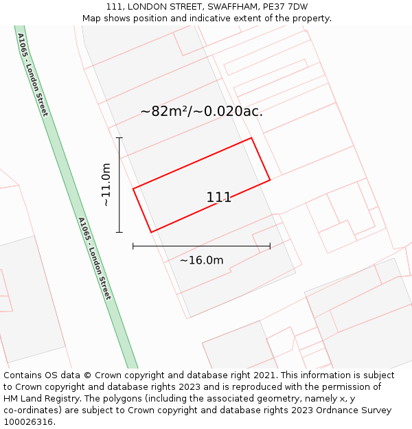 111, LONDON STREET, SWAFFHAM, PE37 7DW: Plot and title map