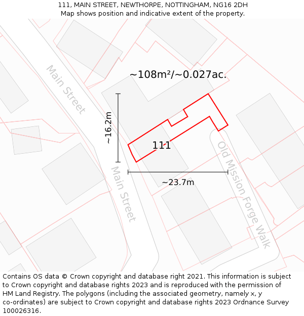 111, MAIN STREET, NEWTHORPE, NOTTINGHAM, NG16 2DH: Plot and title map