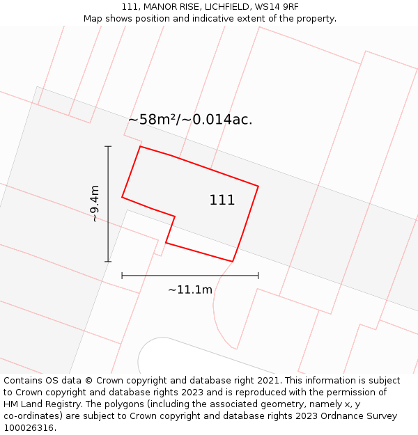 111, MANOR RISE, LICHFIELD, WS14 9RF: Plot and title map