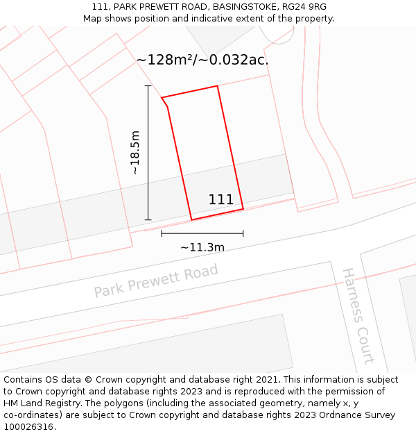 111, PARK PREWETT ROAD, BASINGSTOKE, RG24 9RG: Plot and title map