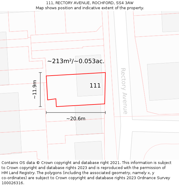 111, RECTORY AVENUE, ROCHFORD, SS4 3AW: Plot and title map