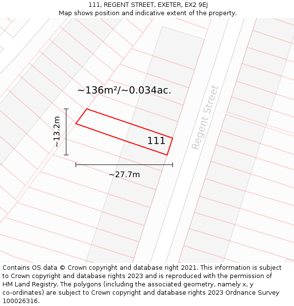 111, REGENT STREET, EXETER, EX2 9EJ: Plot and title map
