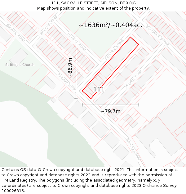 111, SACKVILLE STREET, NELSON, BB9 0JG: Plot and title map