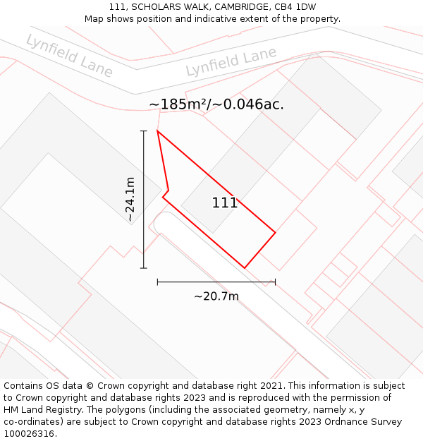 111, SCHOLARS WALK, CAMBRIDGE, CB4 1DW: Plot and title map
