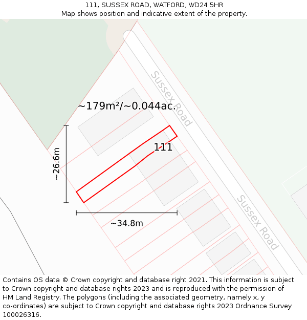111, SUSSEX ROAD, WATFORD, WD24 5HR: Plot and title map
