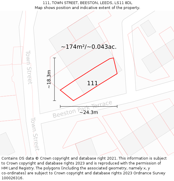 111, TOWN STREET, BEESTON, LEEDS, LS11 8DL: Plot and title map