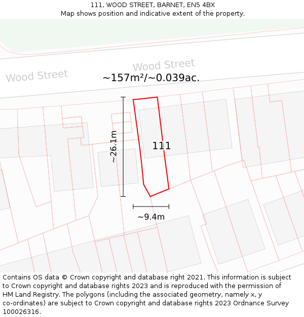 111, WOOD STREET, BARNET, EN5 4BX: Plot and title map