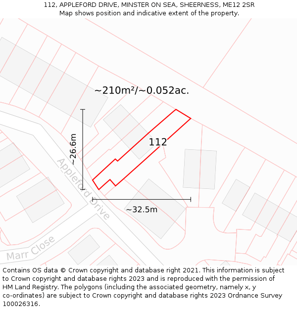 112, APPLEFORD DRIVE, MINSTER ON SEA, SHEERNESS, ME12 2SR: Plot and title map