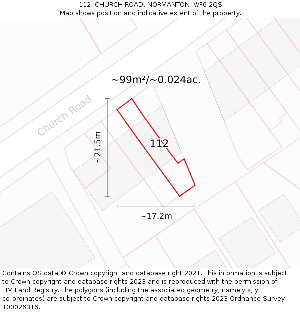 112, CHURCH ROAD, NORMANTON, WF6 2QS: Plot and title map