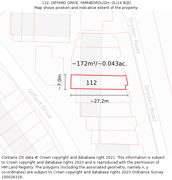 112, GIFFARD DRIVE, FARNBOROUGH, GU14 8QD: Plot and title map