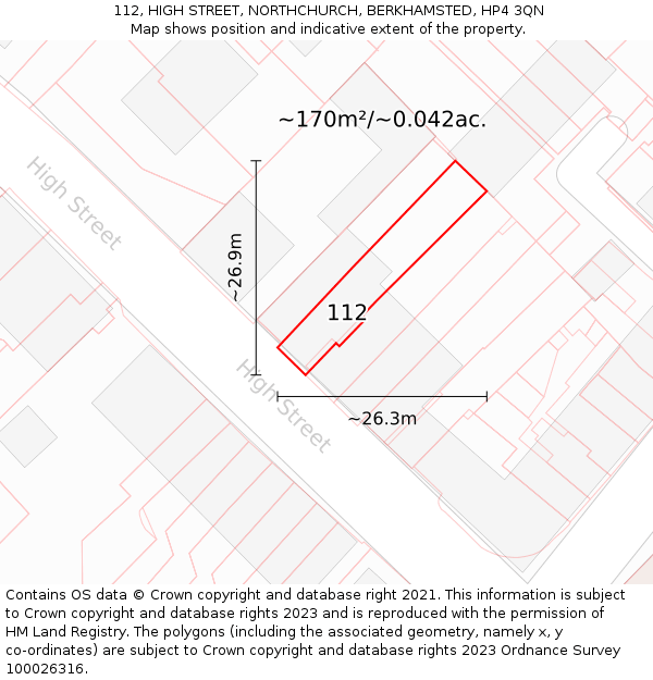 112, HIGH STREET, NORTHCHURCH, BERKHAMSTED, HP4 3QN: Plot and title map