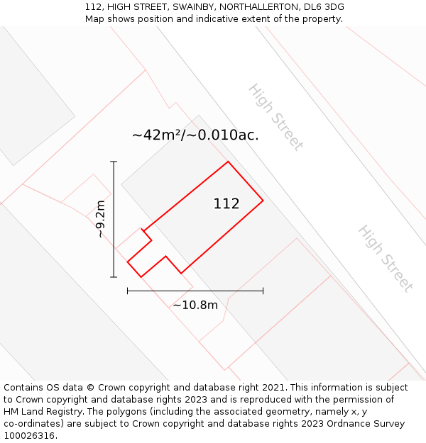 112, HIGH STREET, SWAINBY, NORTHALLERTON, DL6 3DG: Plot and title map