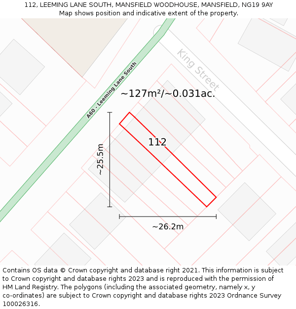 112, LEEMING LANE SOUTH, MANSFIELD WOODHOUSE, MANSFIELD, NG19 9AY: Plot and title map