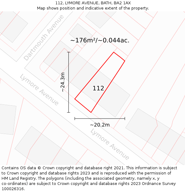112, LYMORE AVENUE, BATH, BA2 1AX: Plot and title map