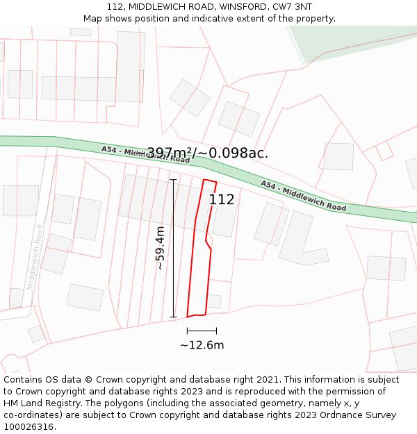 112, MIDDLEWICH ROAD, WINSFORD, CW7 3NT: Plot and title map