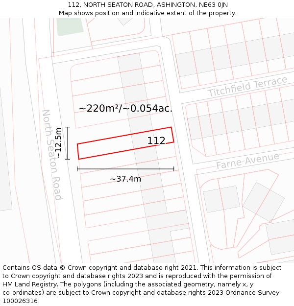 112, NORTH SEATON ROAD, ASHINGTON, NE63 0JN: Plot and title map