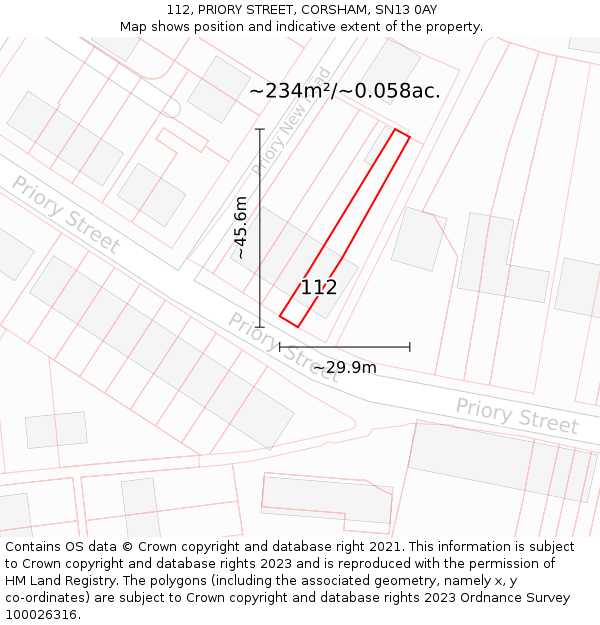 112, PRIORY STREET, CORSHAM, SN13 0AY: Plot and title map