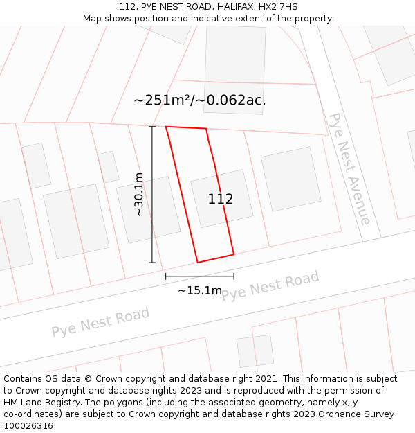 112, PYE NEST ROAD, HALIFAX, HX2 7HS: Plot and title map