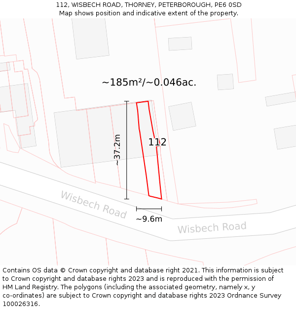 112, WISBECH ROAD, THORNEY, PETERBOROUGH, PE6 0SD: Plot and title map