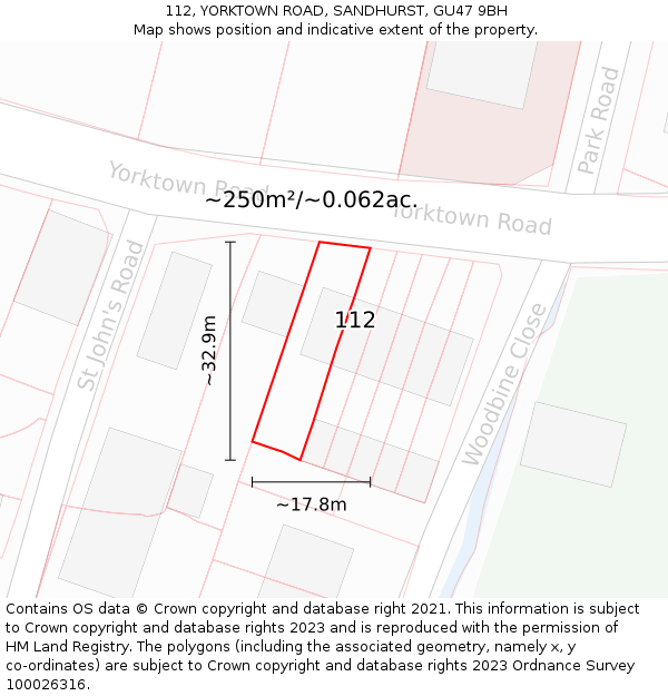 112, YORKTOWN ROAD, SANDHURST, GU47 9BH: Plot and title map
