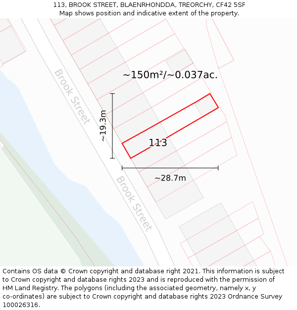 113, BROOK STREET, BLAENRHONDDA, TREORCHY, CF42 5SF: Plot and title map