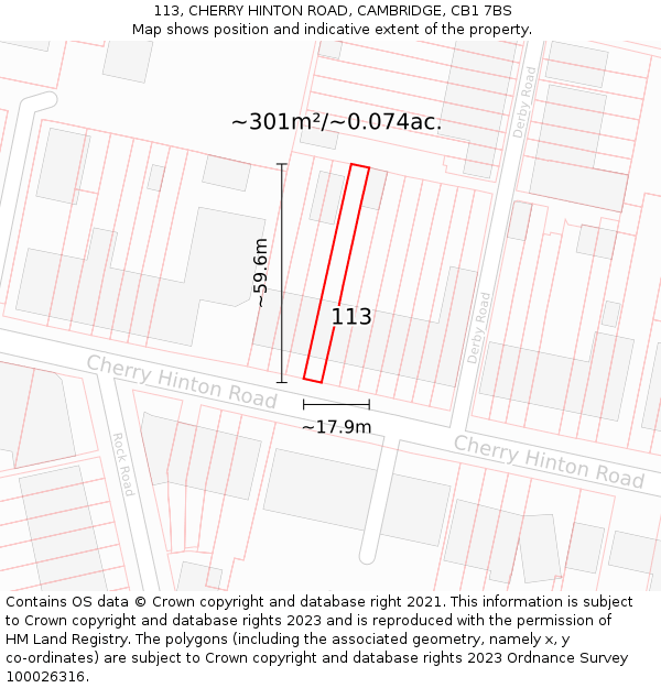 113, CHERRY HINTON ROAD, CAMBRIDGE, CB1 7BS: Plot and title map