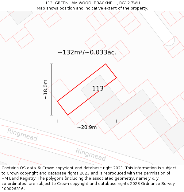 113, GREENHAM WOOD, BRACKNELL, RG12 7WH: Plot and title map