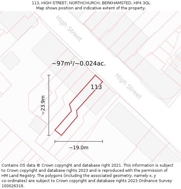 113, HIGH STREET, NORTHCHURCH, BERKHAMSTED, HP4 3QL: Plot and title map