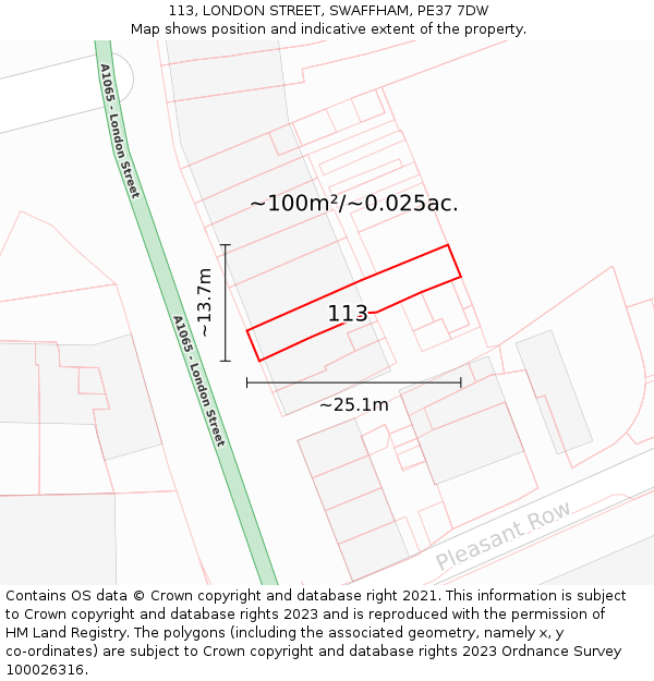 113, LONDON STREET, SWAFFHAM, PE37 7DW: Plot and title map