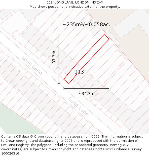 113, LONG LANE, LONDON, N3 2HY: Plot and title map