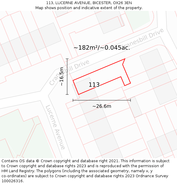 113, LUCERNE AVENUE, BICESTER, OX26 3EN: Plot and title map