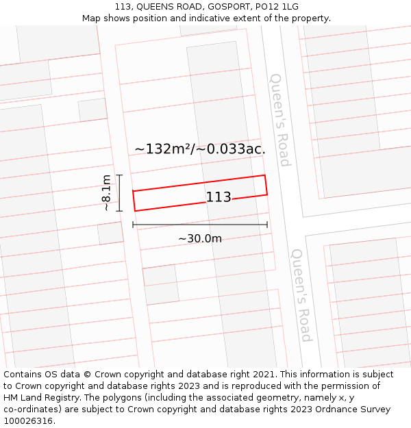 113, QUEENS ROAD, GOSPORT, PO12 1LG: Plot and title map