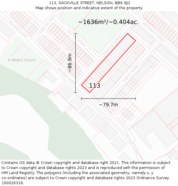 113, SACKVILLE STREET, NELSON, BB9 0JG: Plot and title map
