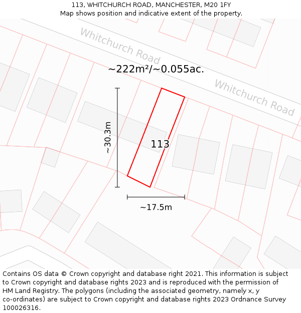 113, WHITCHURCH ROAD, MANCHESTER, M20 1FY: Plot and title map